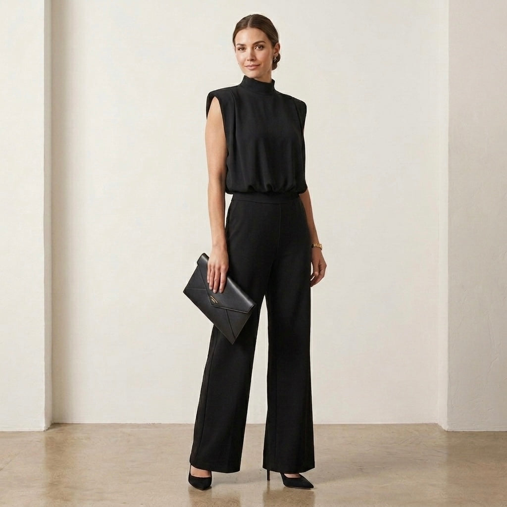 Spanx AirEssentials Black Mock Neck Petite Jumpsuit |XSP