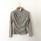 White House Black Market FORME™ Stretch Light Silver Metallic Long-Sleeve Top, sz XS