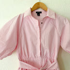 Karen Millen Pink Cotton Poplin Balloon Sleeve Button Down Romper | 2
