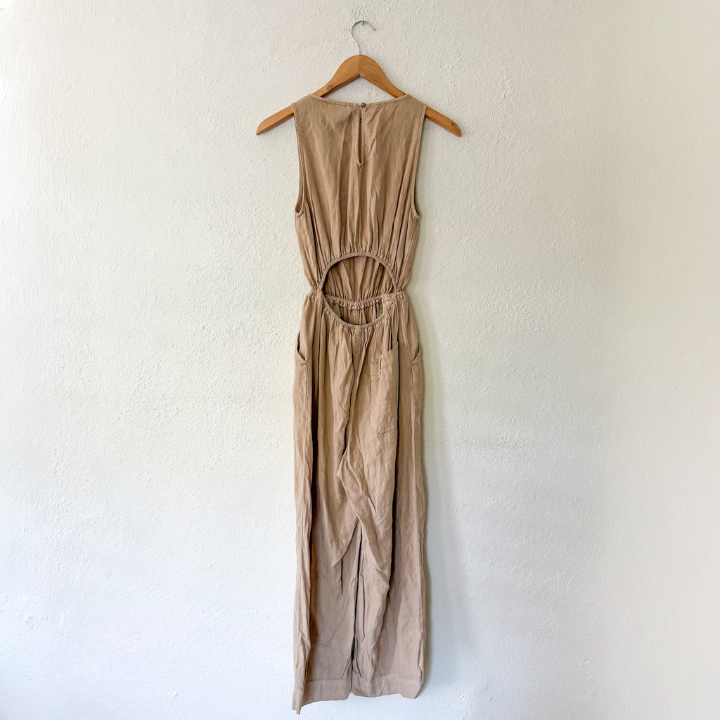 Universal Thread Linen Blend Jumpsuit in Tan | XS