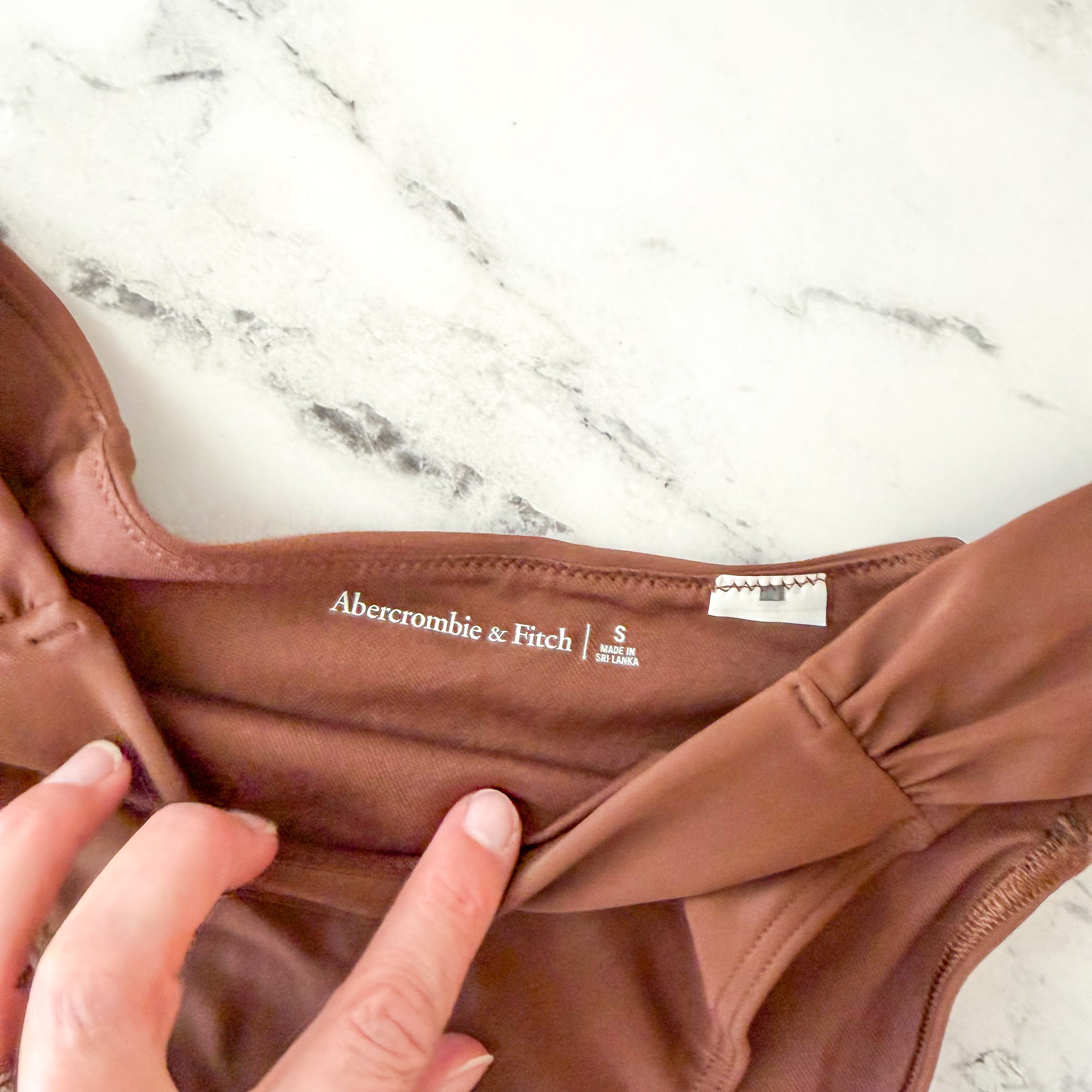 Abercrombie & Fitch Mid-Rise Rouched Side Bikini Bottoms in Brown | S