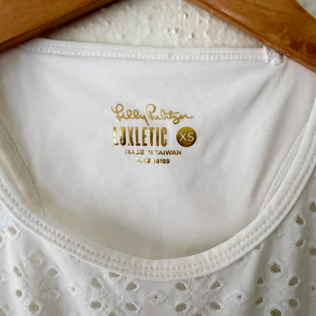 Lilly Pulitzer Luxletic White Eyelet Racerback Exercise Tank | XS