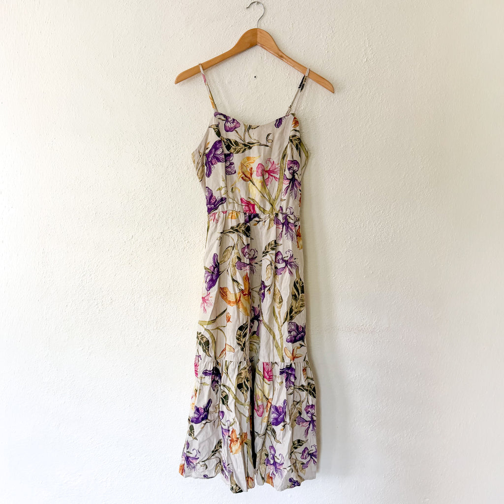 Joie Linen Blend Neutral Floral Midi Dress | S