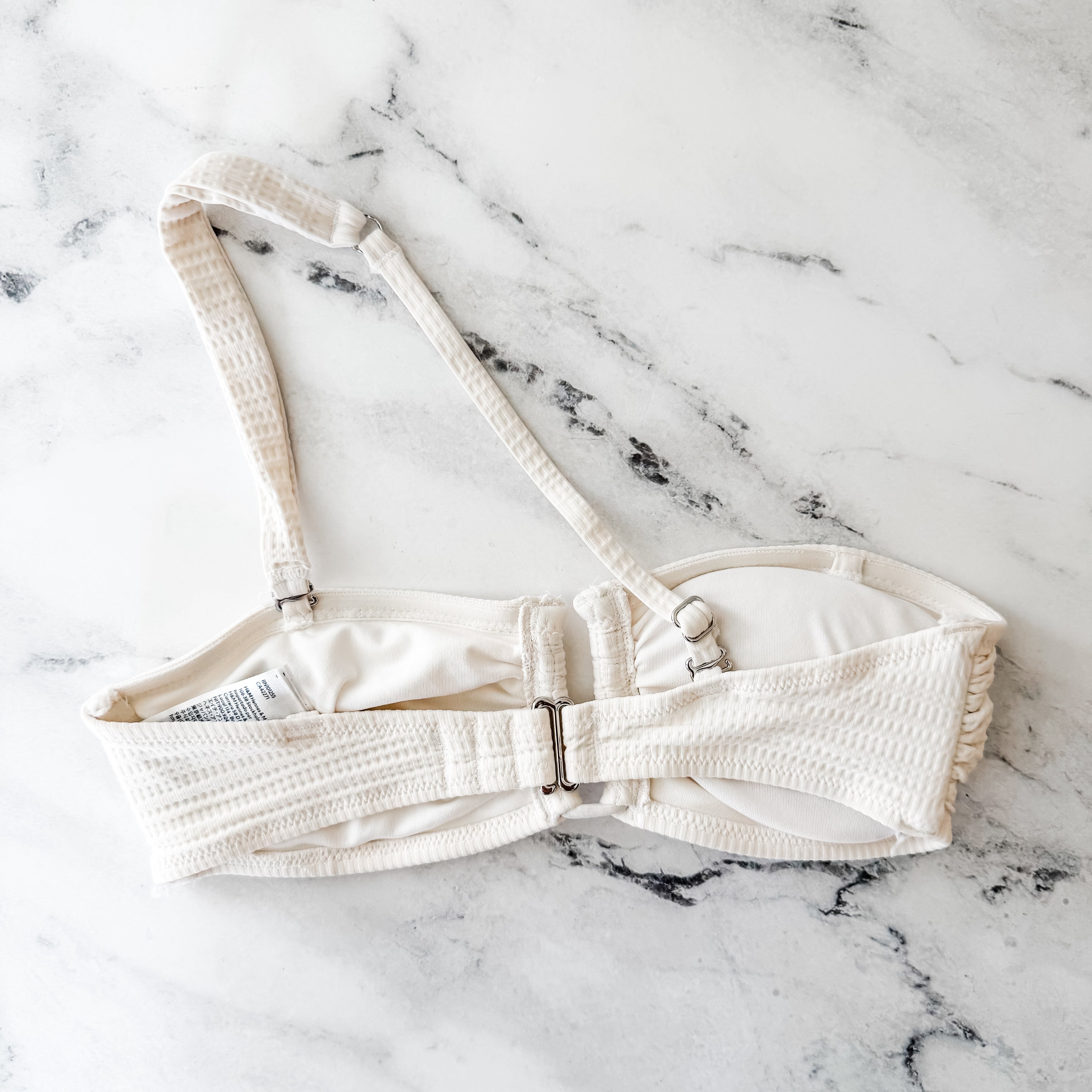 H&M Cream Textured V-Notch Bandeau Bikini Top | 0