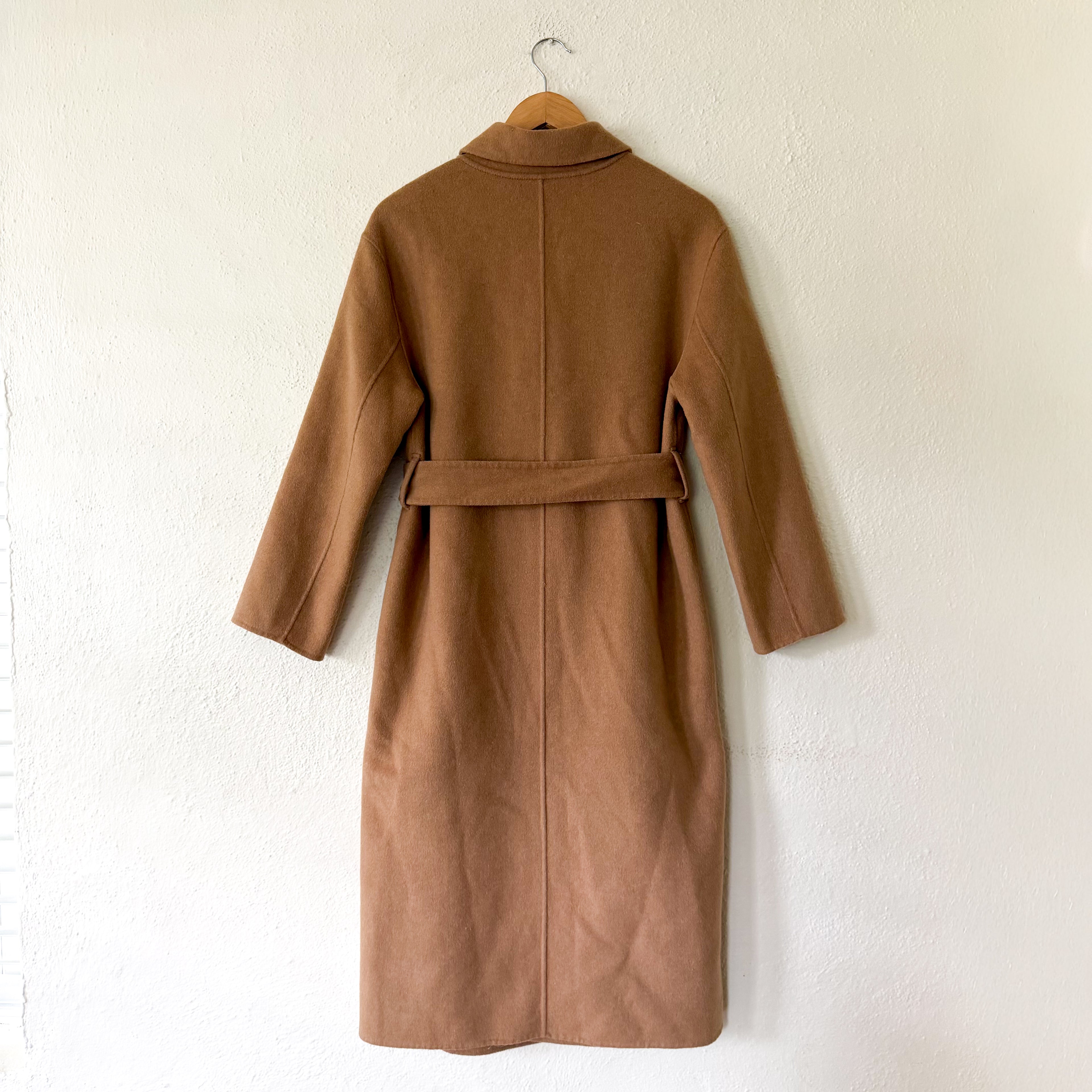 Mango MNG Handmade Wool Blend Belted Trench Coat in Camel | XS