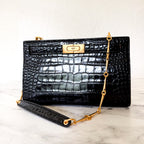 Tory Burch Lee Radziwill Black Croc-Embossed Leather Petite Bag