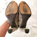 Tory Burch Matilda Pitone Rocha Snake Embossed Leather Block Peep Toe Heels | 6