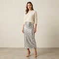 Mango MNG Silver Sequin Midi Straight Pencil Skirt | S