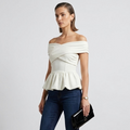 ASTR The Label White Tennille Off Shoulder Peplum Top | S