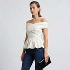 ASTR The Label White Tennille Off Shoulder Peplum Top | S