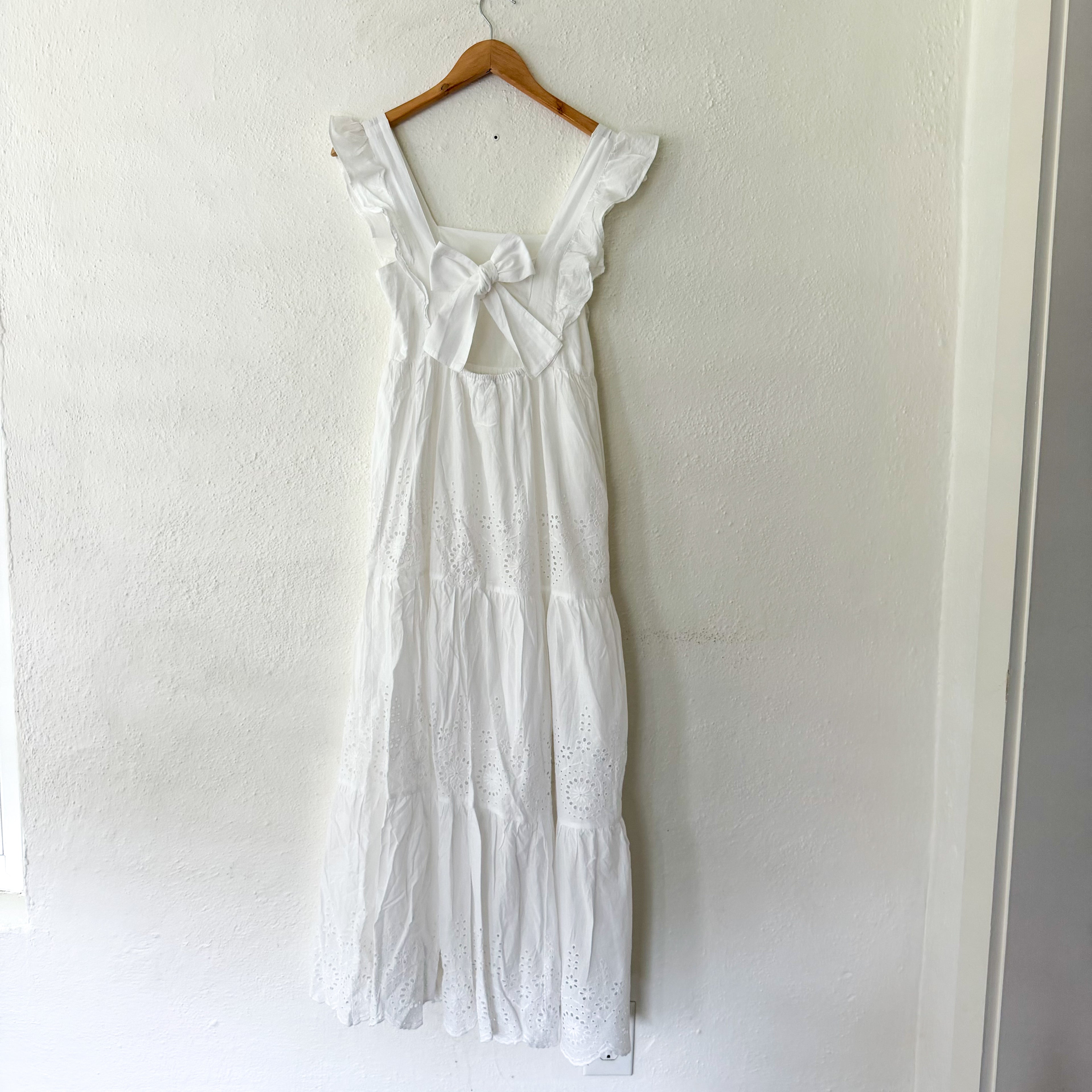 MANGO White Eyelet Embroidered Cotton Maxi Dress | XS