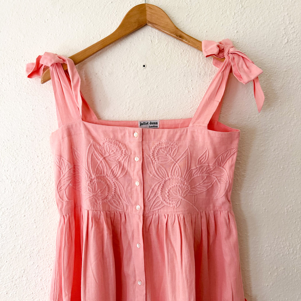 Juliet Dunn London Pink Floral Embroidered Cotton Midi Dress | 1