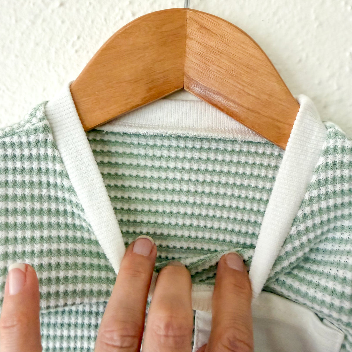 Unbranded Sage & Cream Striped Waffle Knit Baby Bodysuit | 0-3m