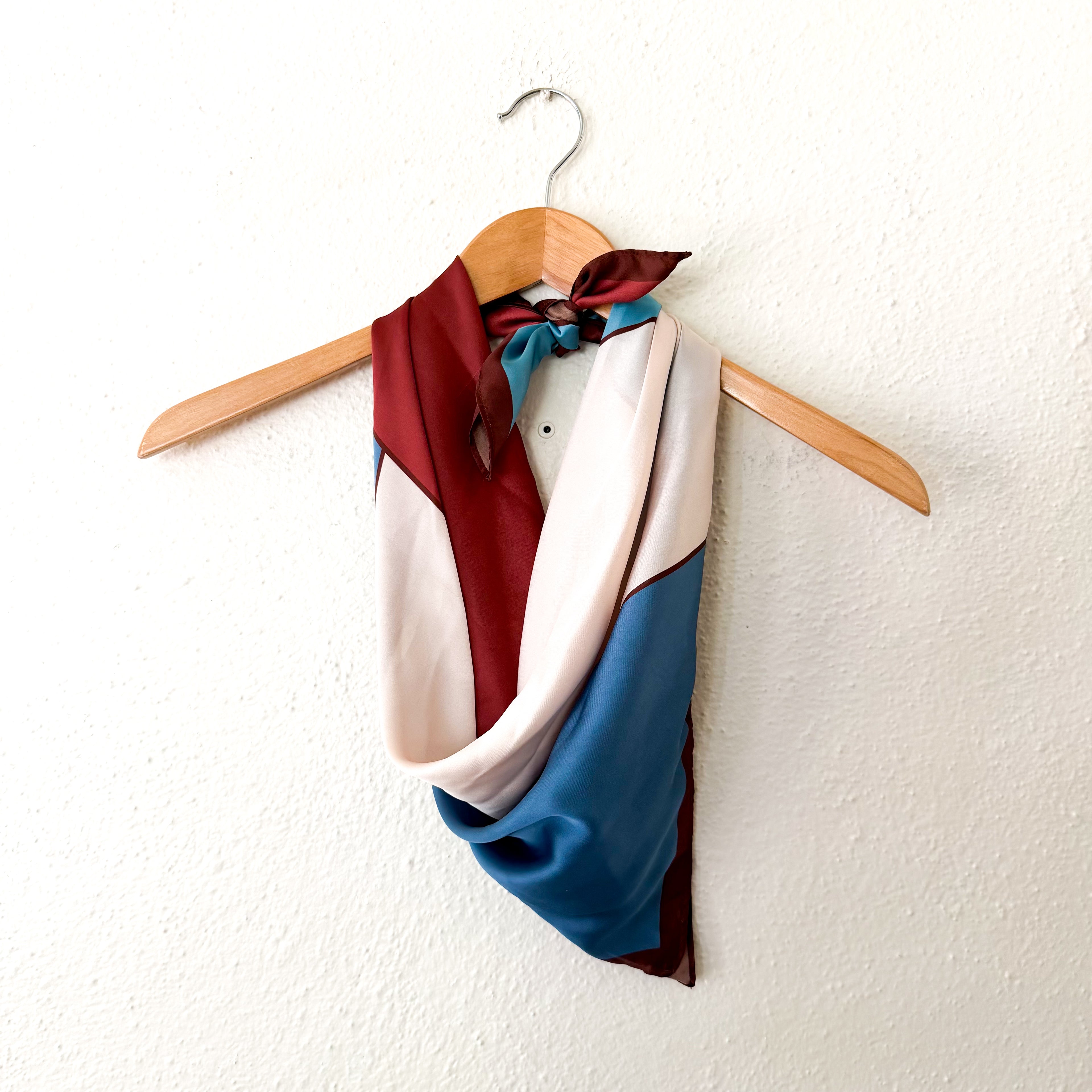 Retro Geometric Colorblock Silky Square Scarf