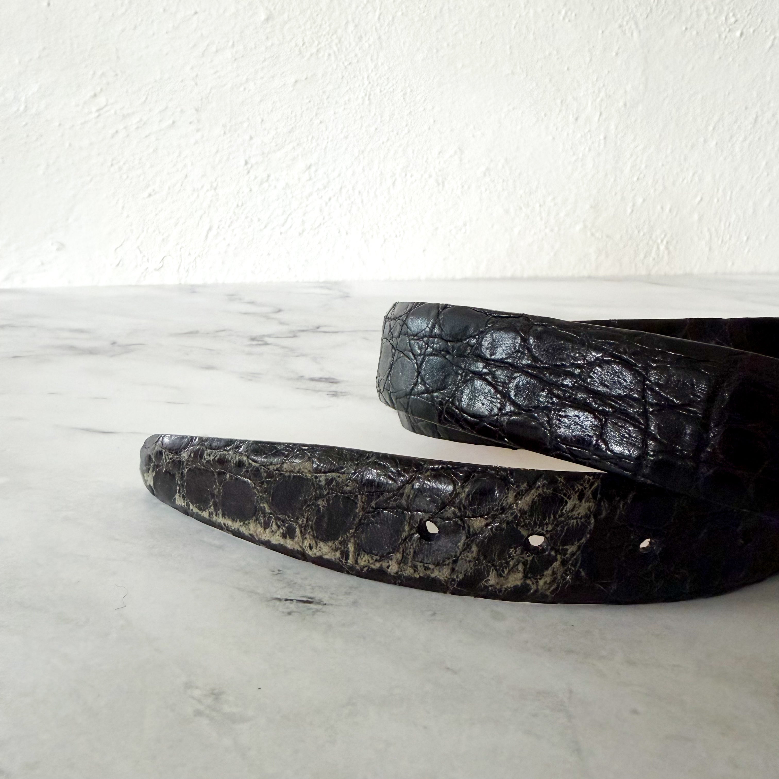 Martin Dingman Black Genuine Crocodile Leather Belt with Silver Buckle | 38