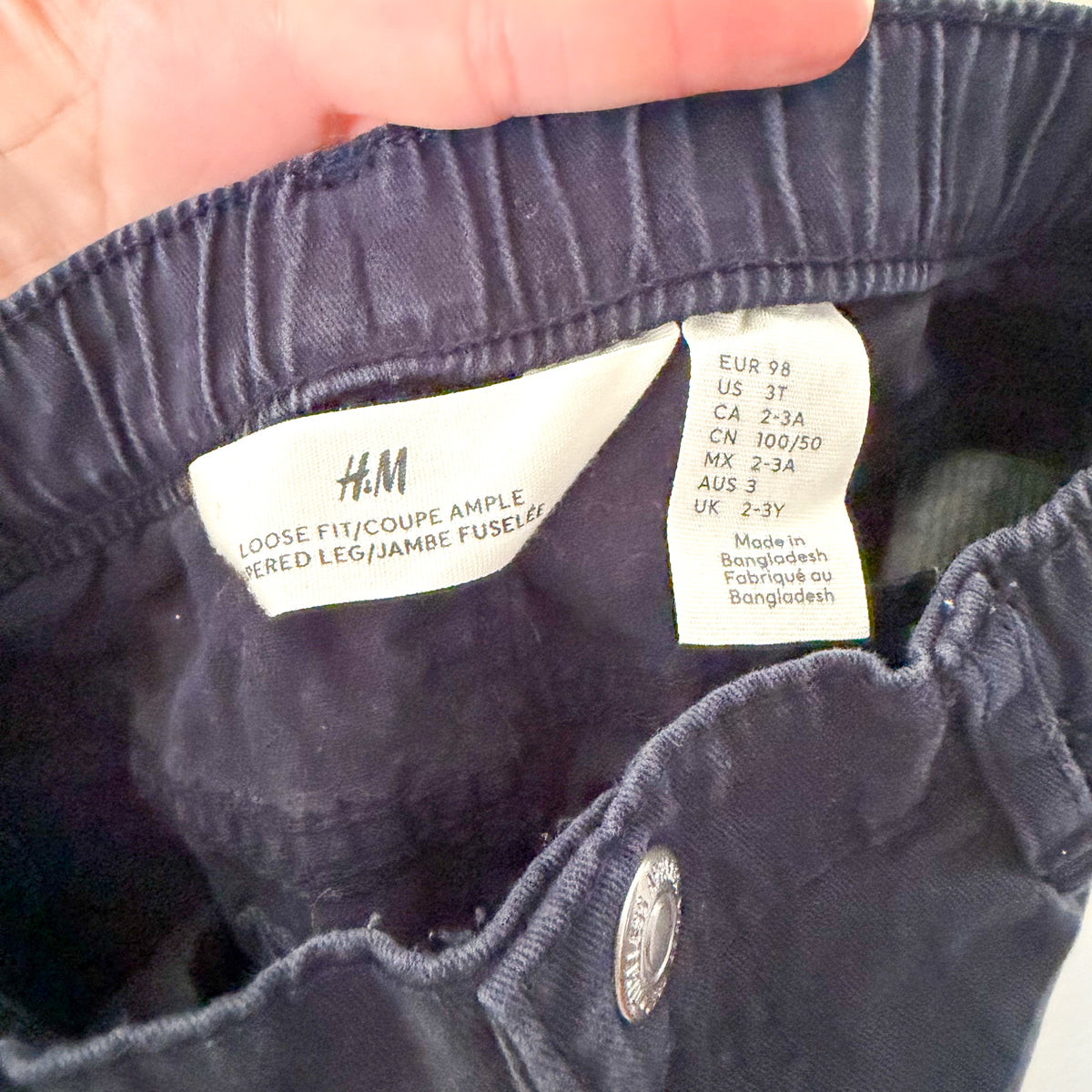 H&M Navy Blue Cotton Loose Fit Tapered Leg Pants | 3T