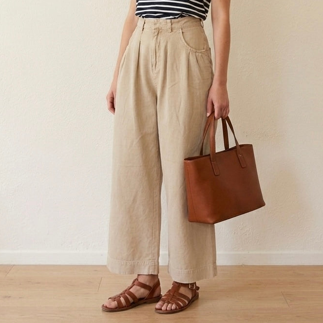 Free People Sweet Talk Linen Blend Wide Leg Cropped Chino Pants in Croissant Beige | 0