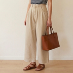Free People Sweet Talk Linen Blend Wide Leg Cropped Chino Pants in Croissant Beige | 0