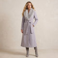 Mango MNG Detachable Faux Fur Collar Longline Wool-Blend Belted Coat in Ice Grey | XXS