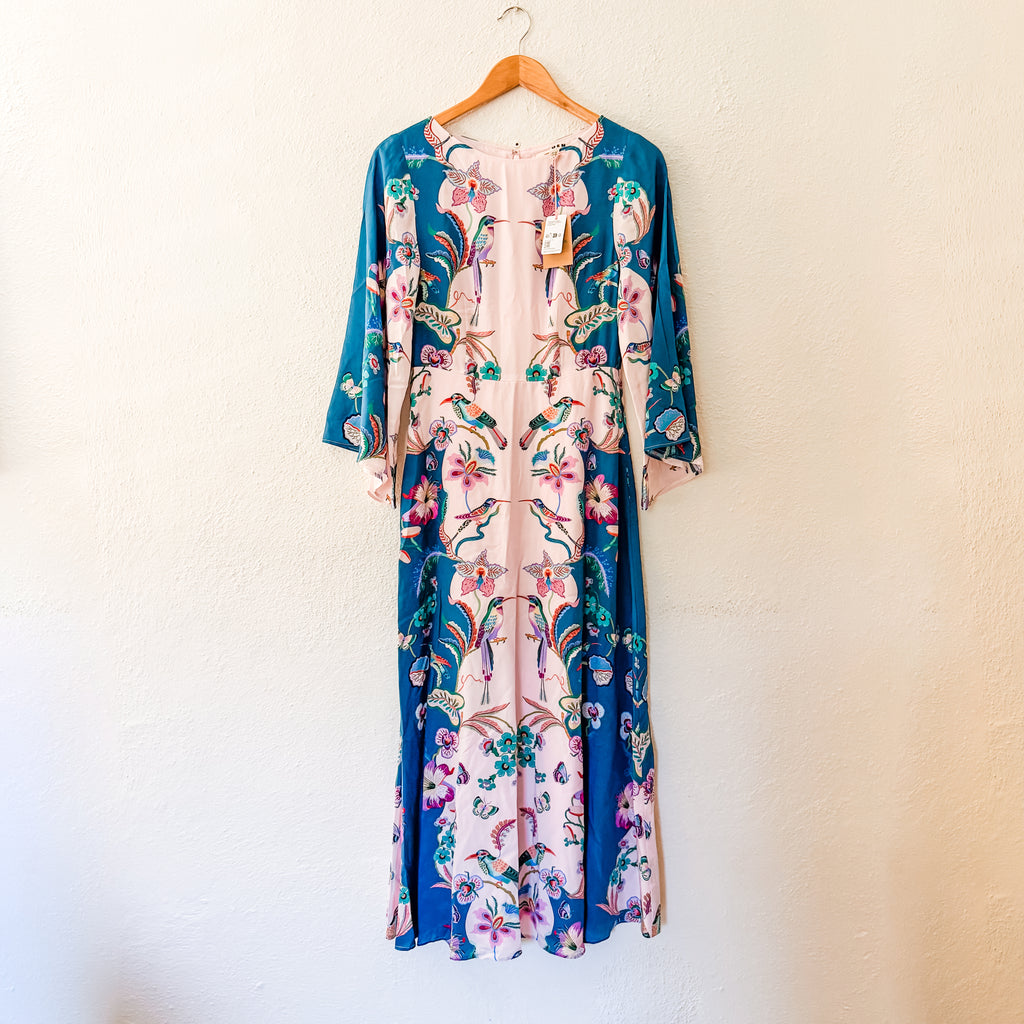 Boden 100% Silk Angel Sleeve Boatneck Midi/Maxi Dress in Orchid Canopy | 0R