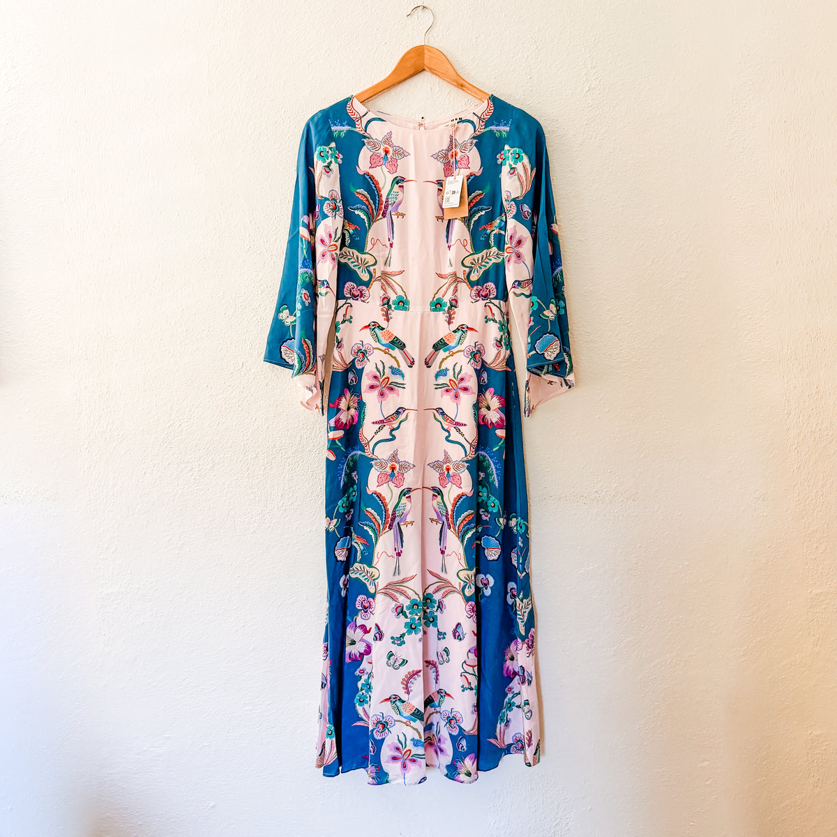 Boden 100% Silk Angel Sleeve Boatneck Midi/Maxi Dress in Orchid Canopy | 0R