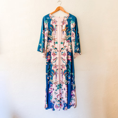 Boden 100% Silk Angel Sleeve Boatneck Midi/Maxi Dress in Orchid Canopy | 0R