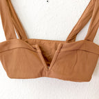 Ribbed V-Notched Bikini Top + Low Rise Bikini Bottoms in Camel | XS