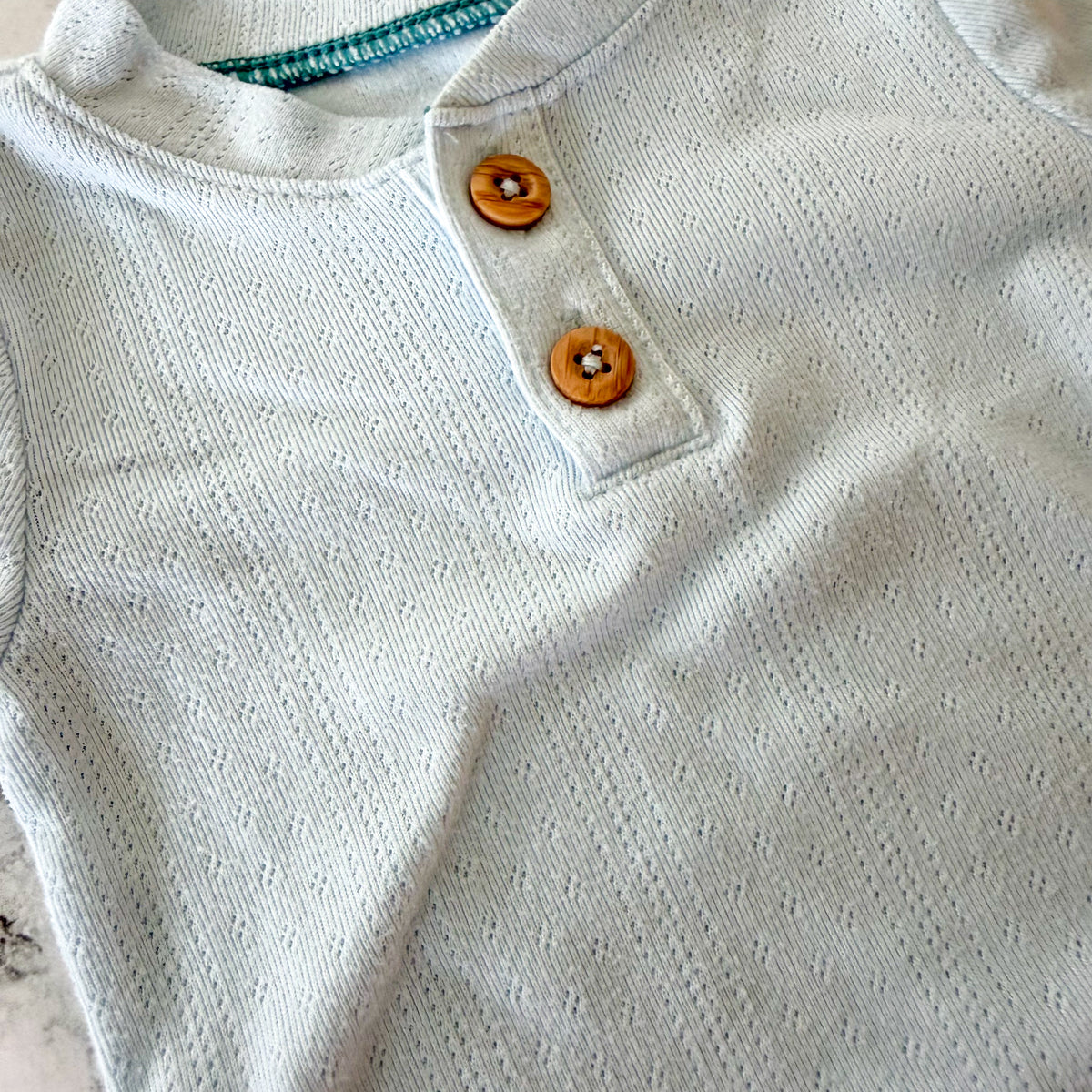 Cloud Island Powder Blue Long Sleeve Pointelle Bodysuit + Pants Matching Set | 3-6m