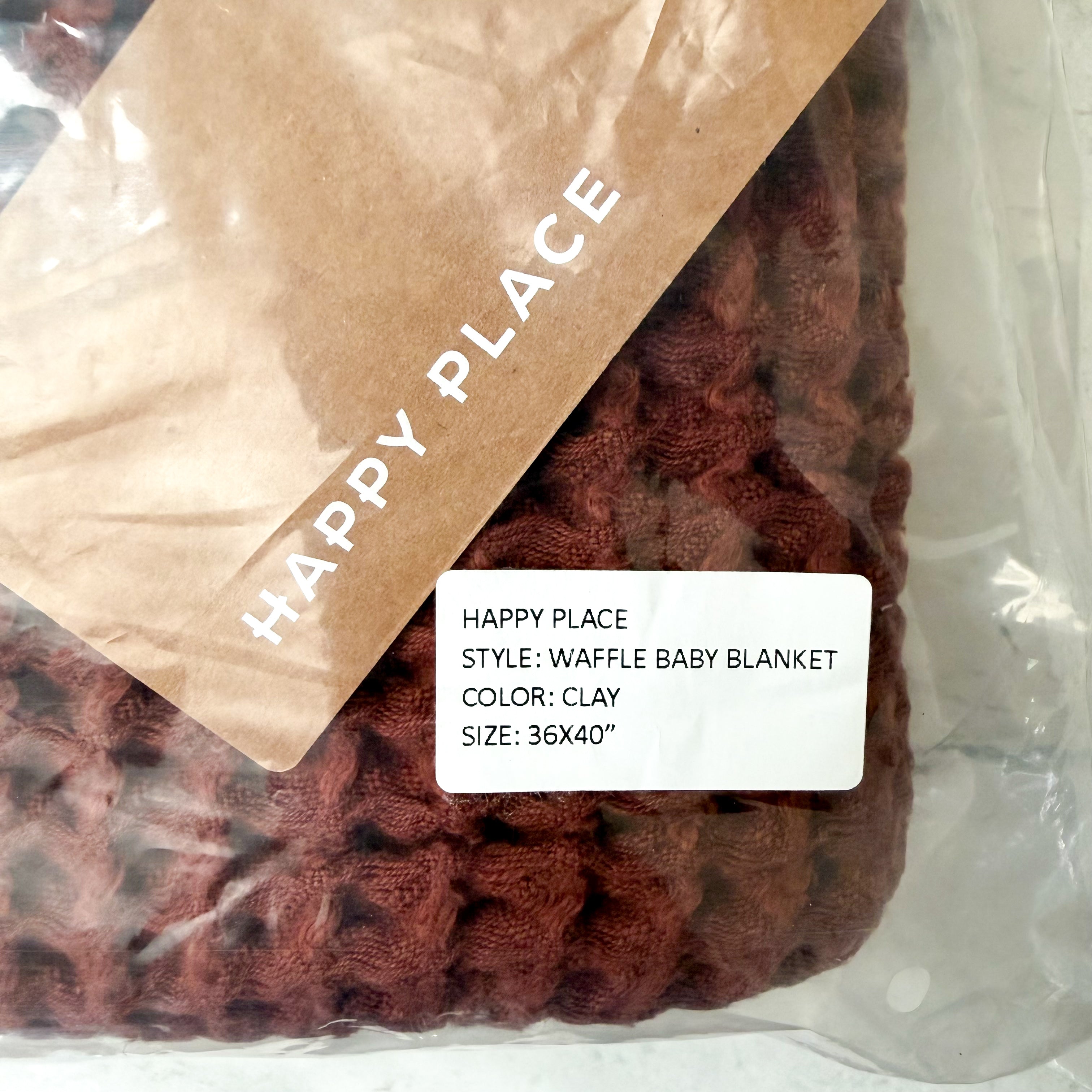 Happy Place Organic Cotton Waffle Knit Baby Blanket in Clay