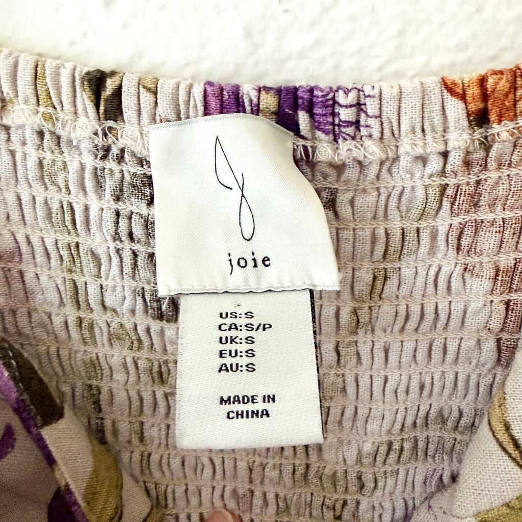 Joie Linen Blend Neutral Floral Midi Dress | S
