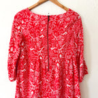 Old Navy Red Whimsical Flora & Fauna 3/4 Sleeve Shift Dress | XS