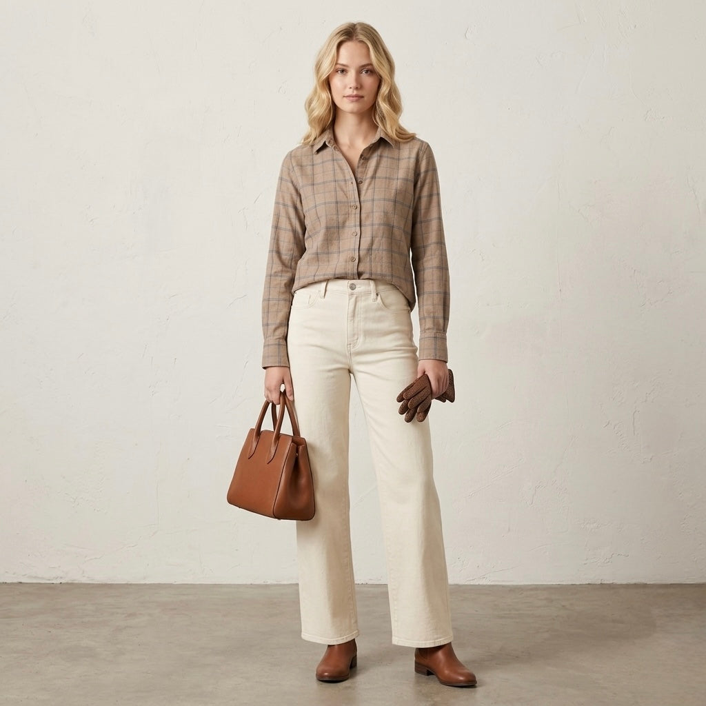 Beaufort & Blake Moreland Cashmere Blend Flannel Button Down Shirt in Tan Plaid | XS
