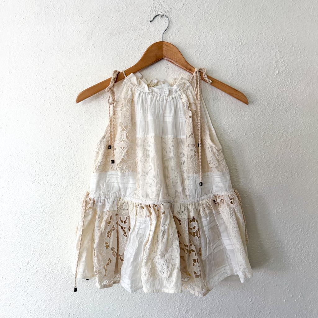 Zimmermann Petite Lace High Neck Sleeveless Peplum Top in Ivory | 0P