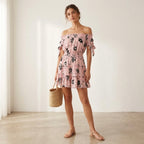 MISA Los Angeles Laiyin Pink Floral Off The Shoulder Mini Dress | XS