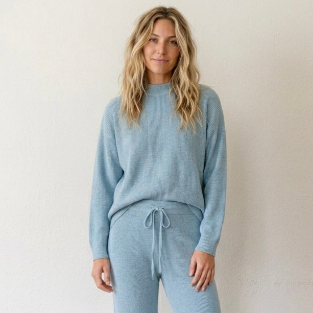 Free People Beach Turquoise Crewneck Open Weave Pullover Sweater | XS