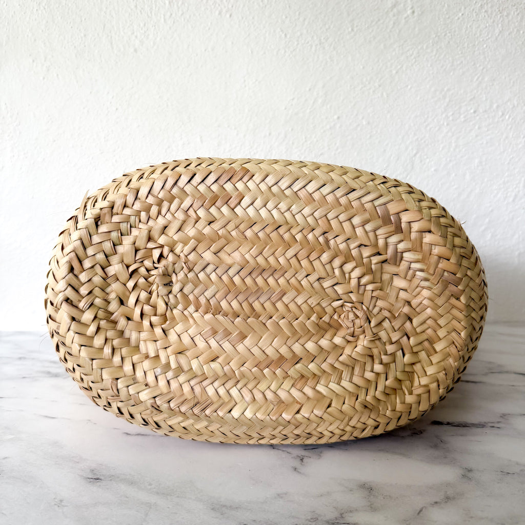 La Vie Est Belle Straw French Market Tote with Braided Leather Handles & Scarf