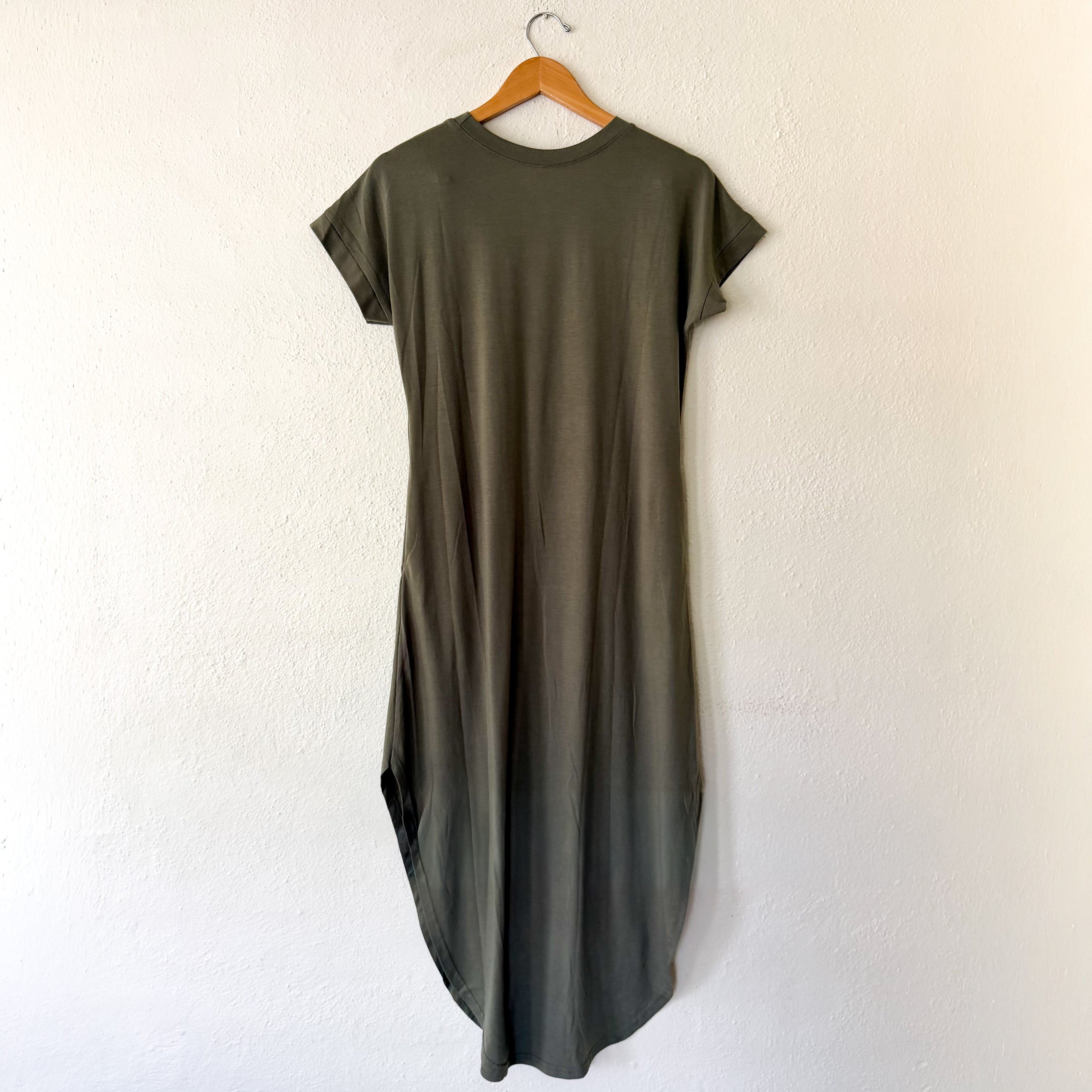 Women's Olive Green Midi Jersey Dress | Small