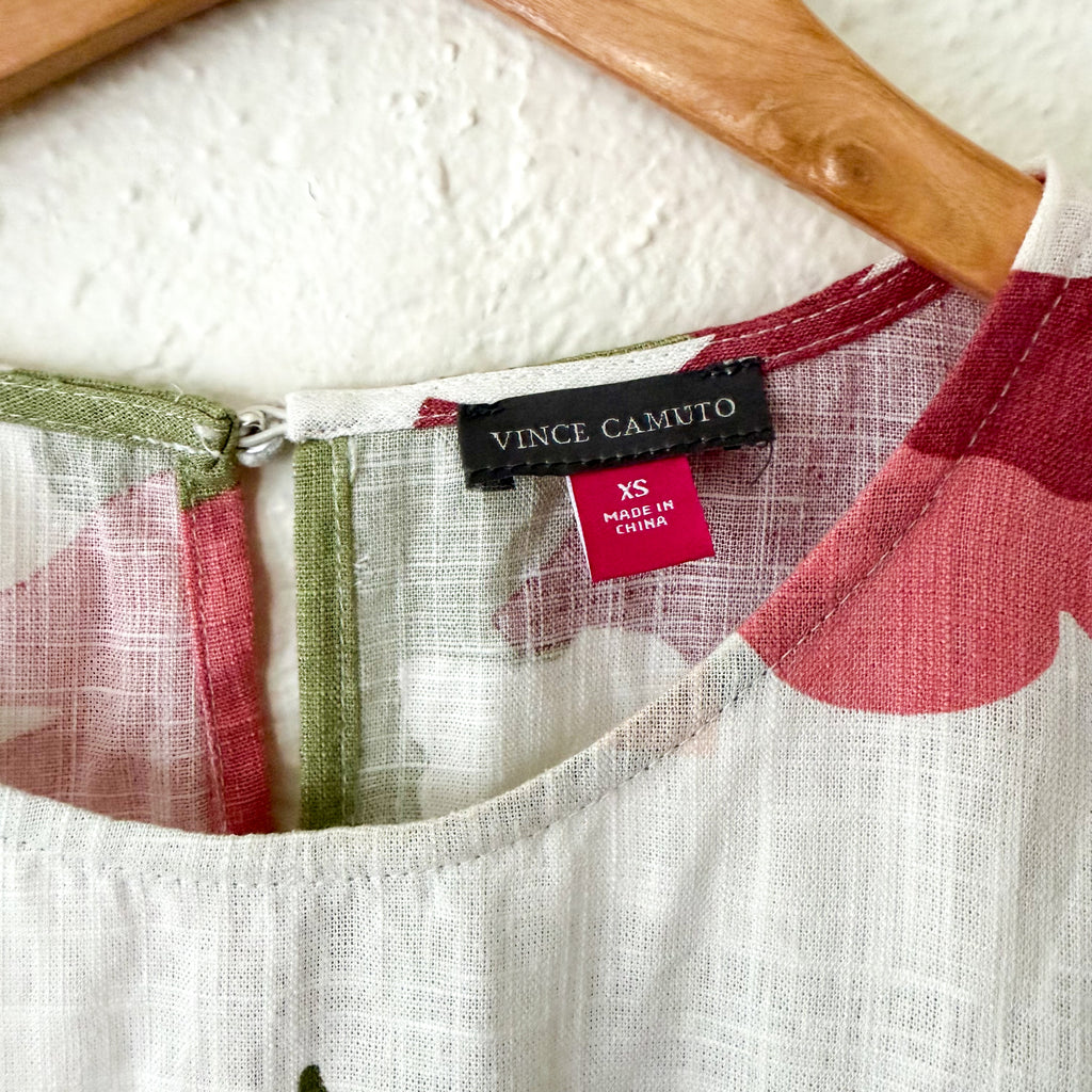 Vince Camuto Linen Blend Neutral Floral Sleeveless Blouse | XS