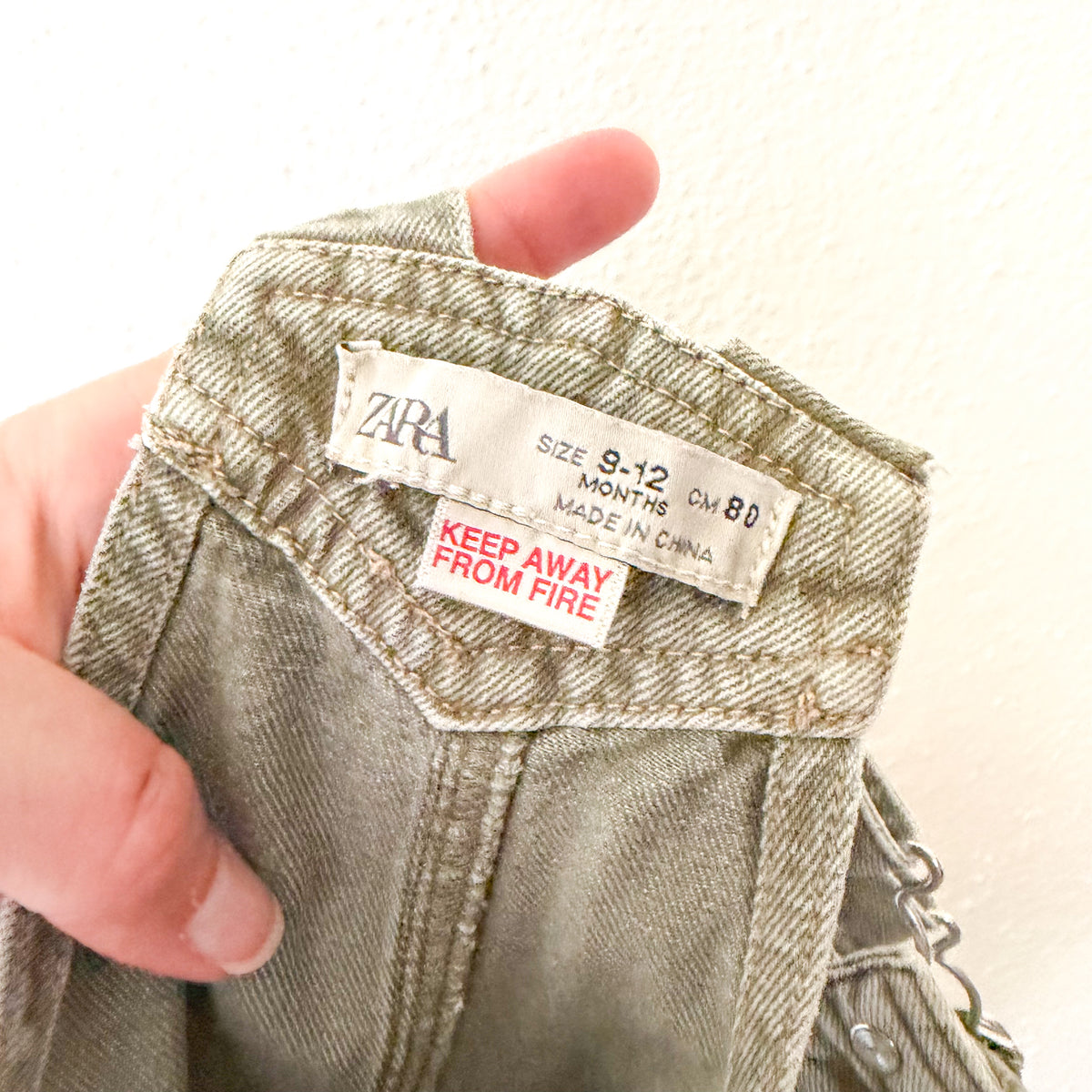 Zara Dusty Sage Green Cotton Overalls | 9-12m