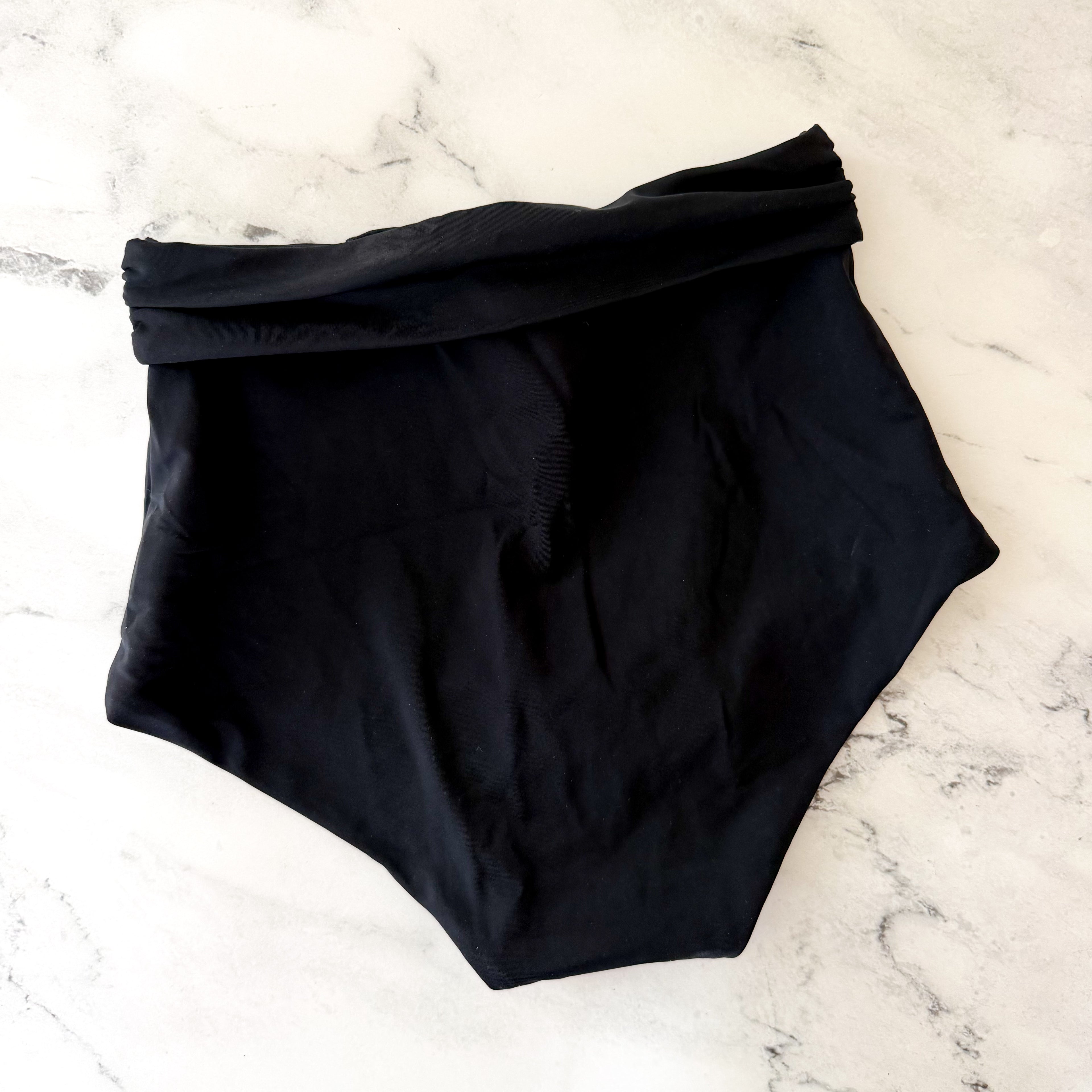 Mara Hoffman Black Jay High-Rise Tie Bikini Bottoms | XS