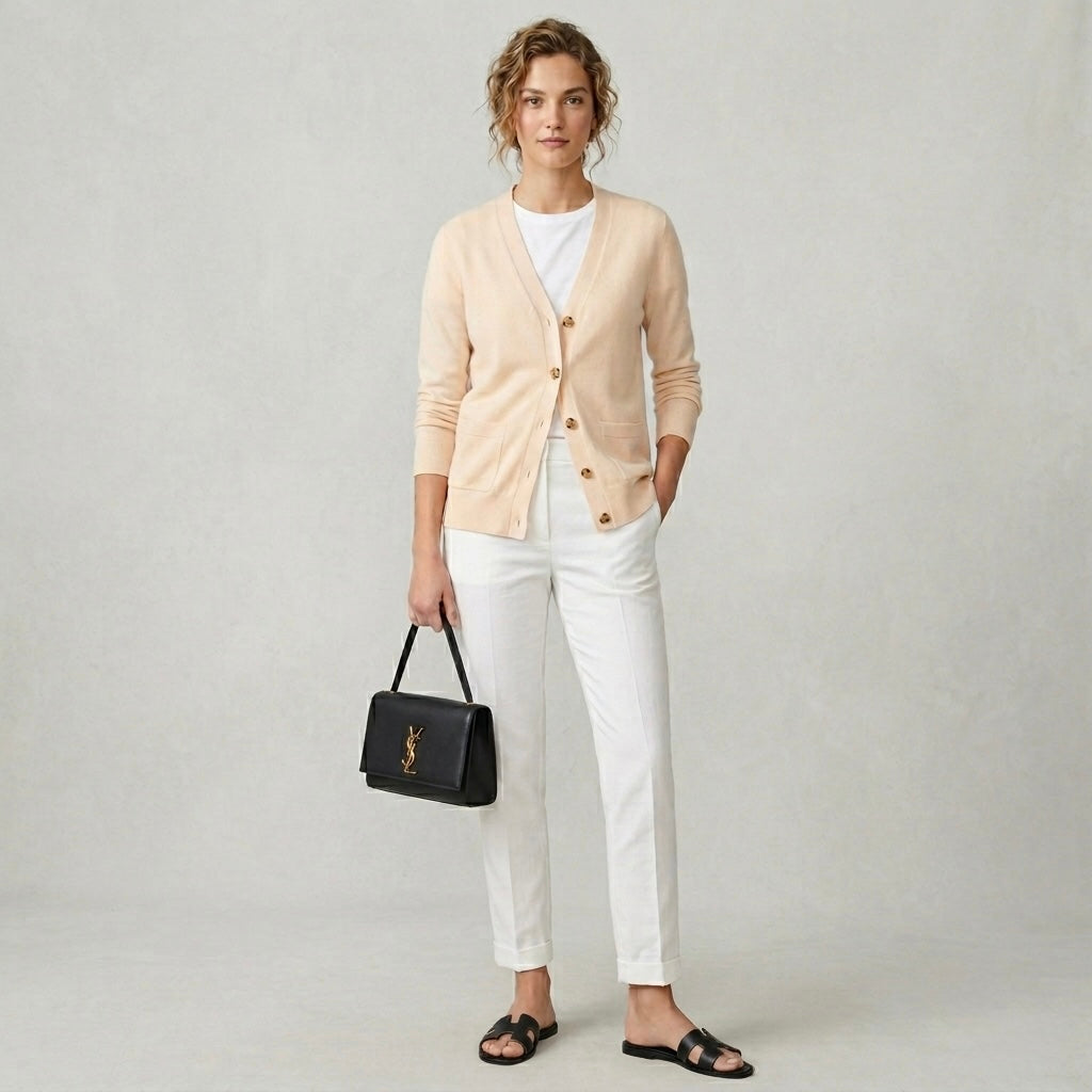 J.Crew 100% Cashmere V-Neck Relaxed Cardigan Sweater in Cream | XS