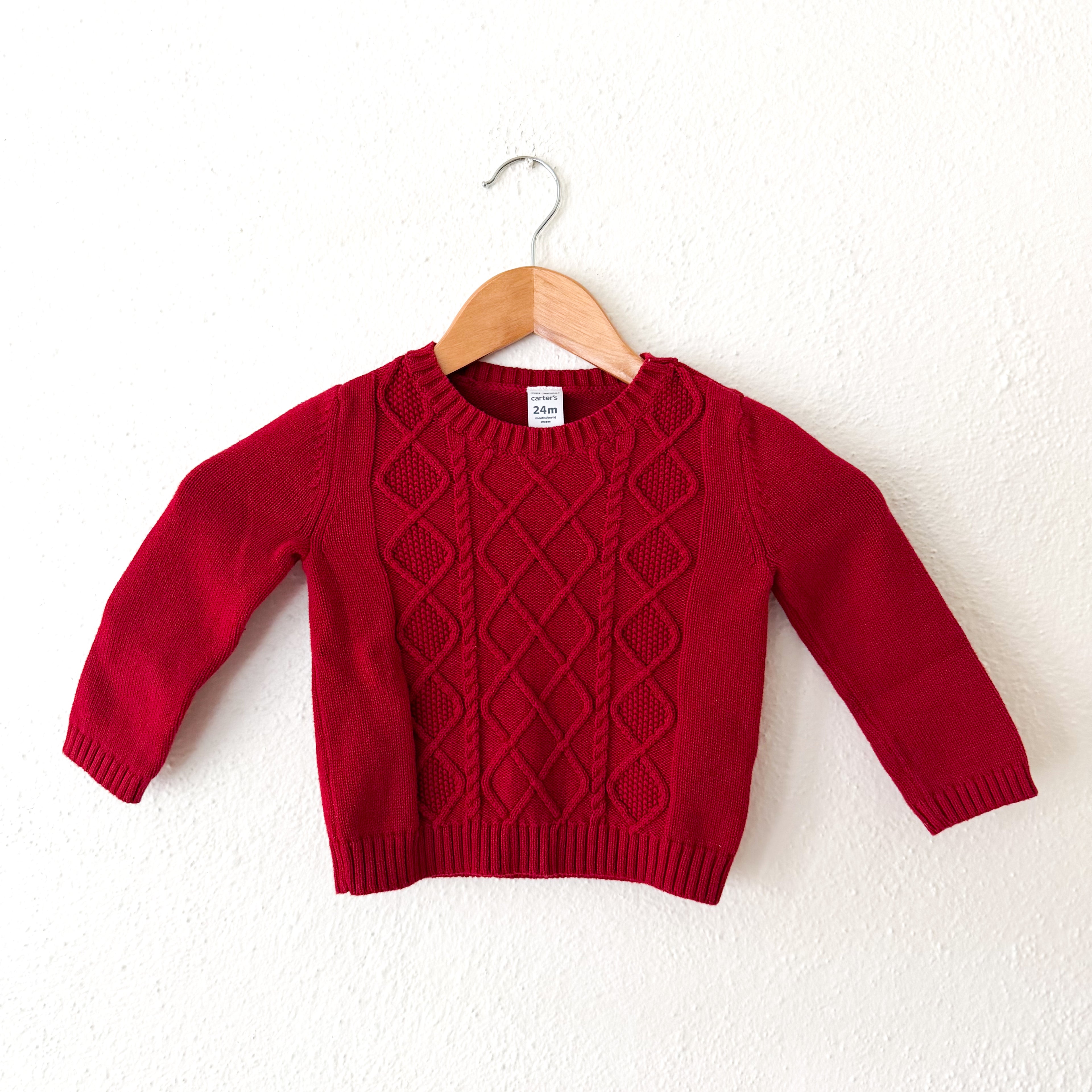 Carter's Boys Red Diamond Cable Knit Sweater | 24m