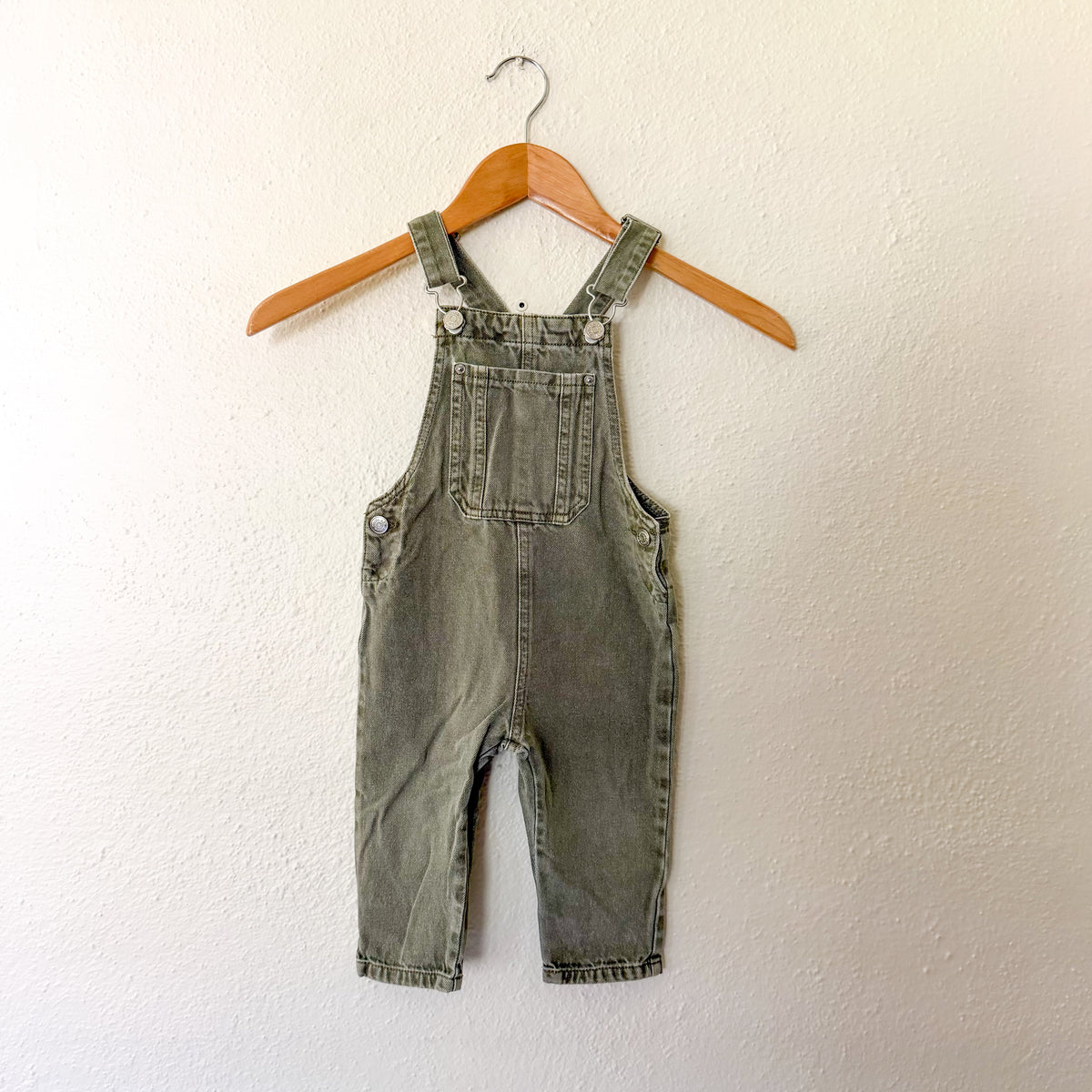 Zara Dusty Sage Green Cotton Overalls | 9-12m
