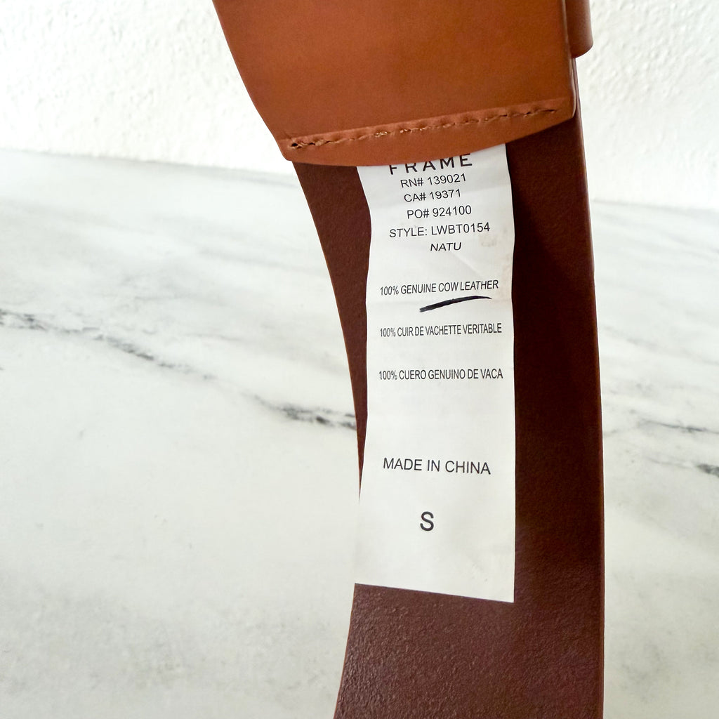 Frame Denim Grand Oval Wide Leather Belt in Natural | S