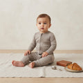 H&M 100% Washable Wool Beige Melange Long Sleeve Zipper Jumpsuit | 9-12m