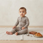 H&M 100% Washable Wool Beige Melange Long Sleeve Zipper Jumpsuit | 9-12m