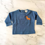 Firsts by Petit Lem Dog Appliqué Navy Blue Thermal Long Sleeve Top Pants Matching Set | 0-3m