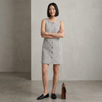 J.Crew Tweed Button-Front Sleeveless Shift Mini Dress in Black & White | 00