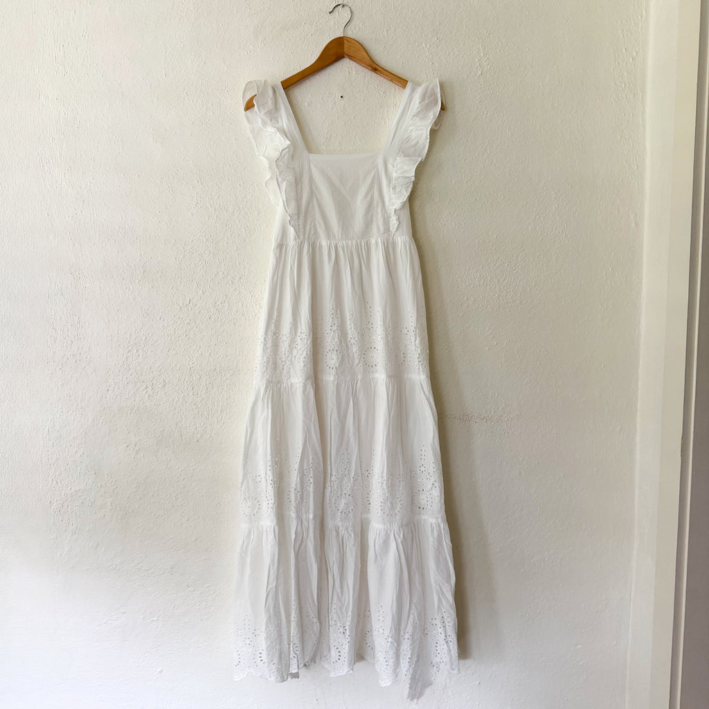 MANGO White Eyelet Embroidered Cotton Maxi Dress | XS