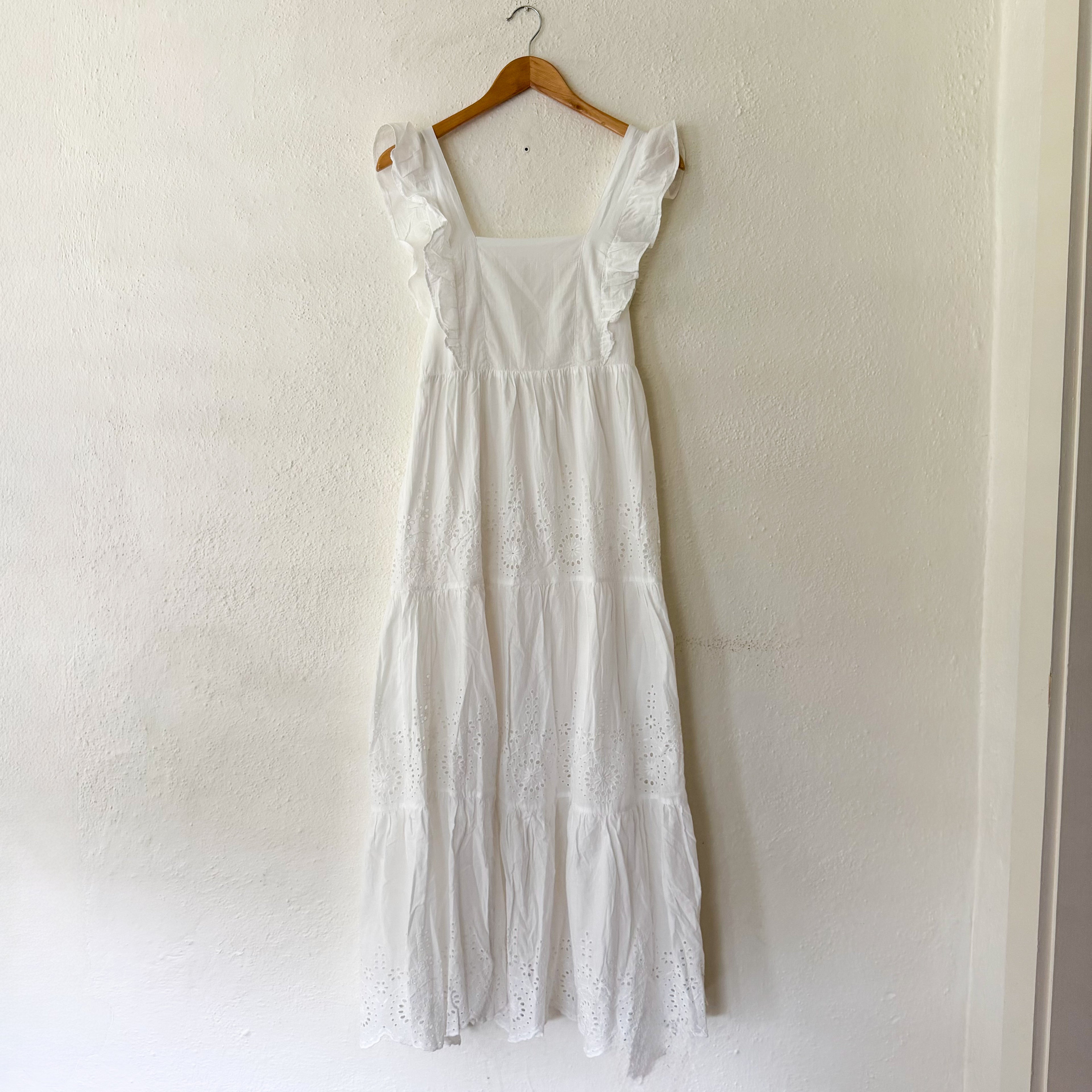 MANGO White Eyelet Embroidered Cotton Maxi Dress | XS
